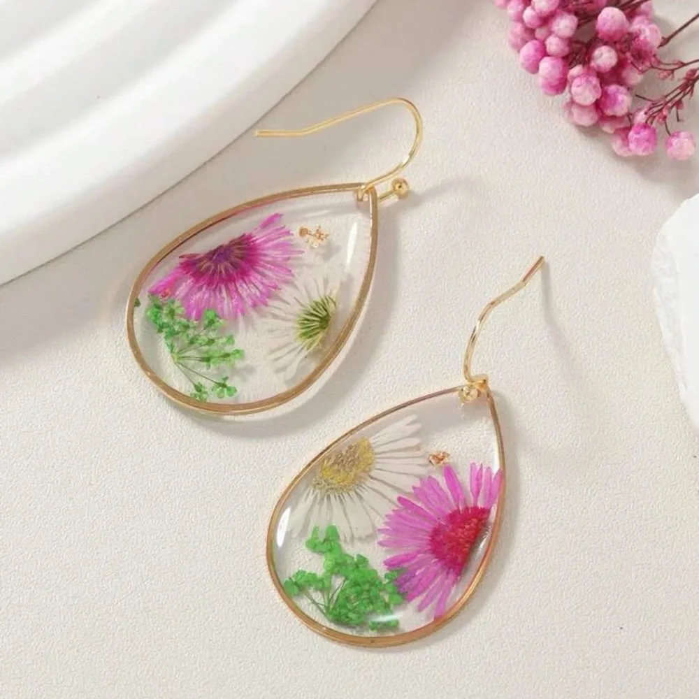 Pressed Flower Teardrop Earrings | Real Dried Flower Resin Dangles